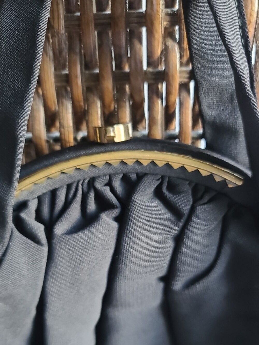 Vintage Black Pleated Evening Hand Bag with Gold Accents. - Picture 2 of 6